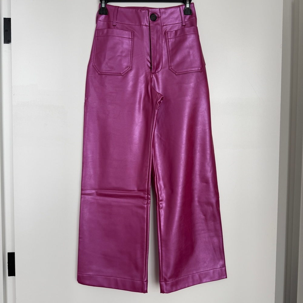 Faux Leather Magenta Flare Pants